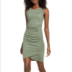 LEITH Ruched Body-Con Sleeveless Tank Dress in Heather Green